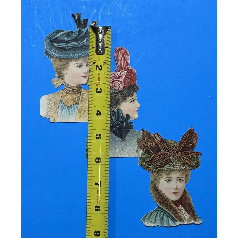 Lot of 4 Victorian Color Paper Scraps Fashionable Ladies w/ Big Hats